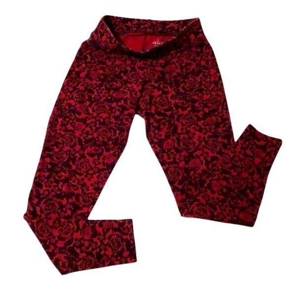 Torrid Pants - Torrid Red Black Roses Leggings Red Wine Pull up Stretch Valentines Size 0